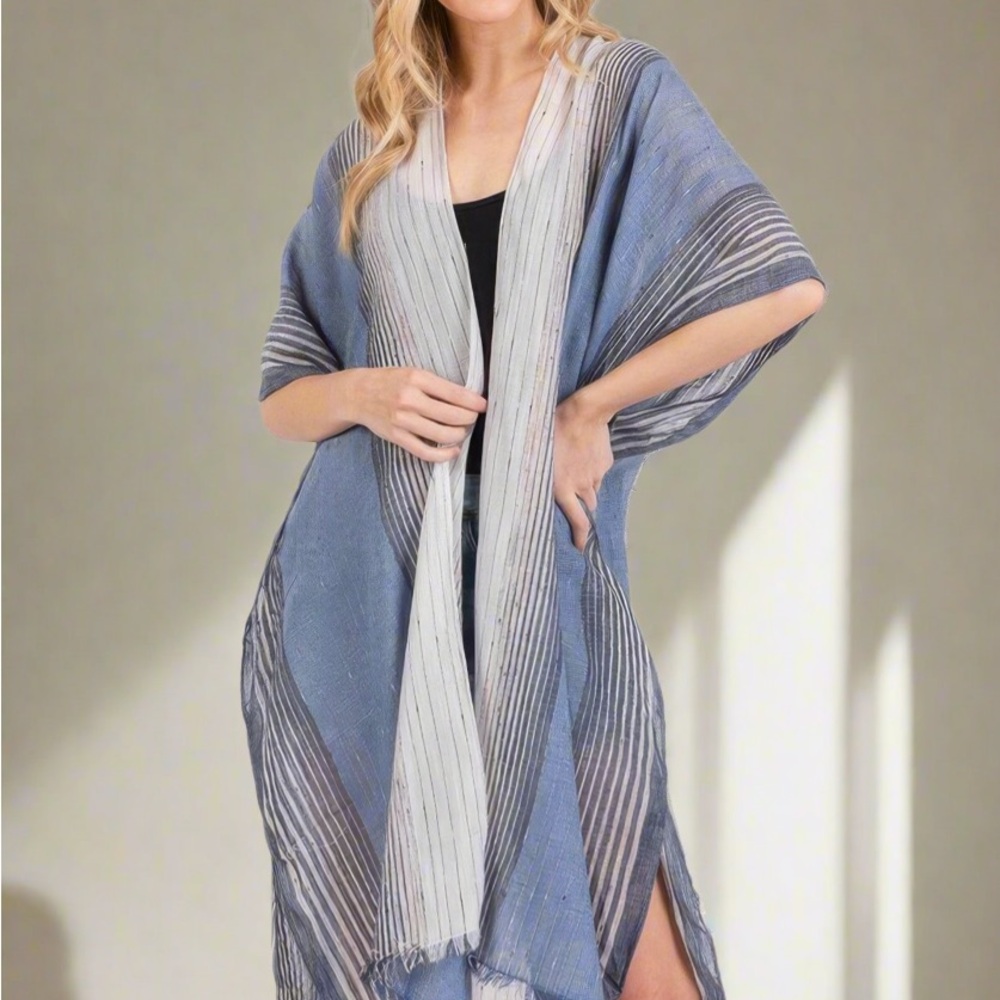 Striped Two Tone Cover Up Kimono
